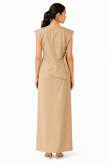 Clean, understated back with a refined straight silhouette, subtle embellishments, and a polished ankle-length finish.