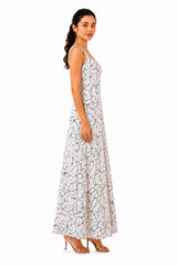 Flowing A-line silhouette with a fitted bodice and softly flared skirt for an effortless, graceful profile.