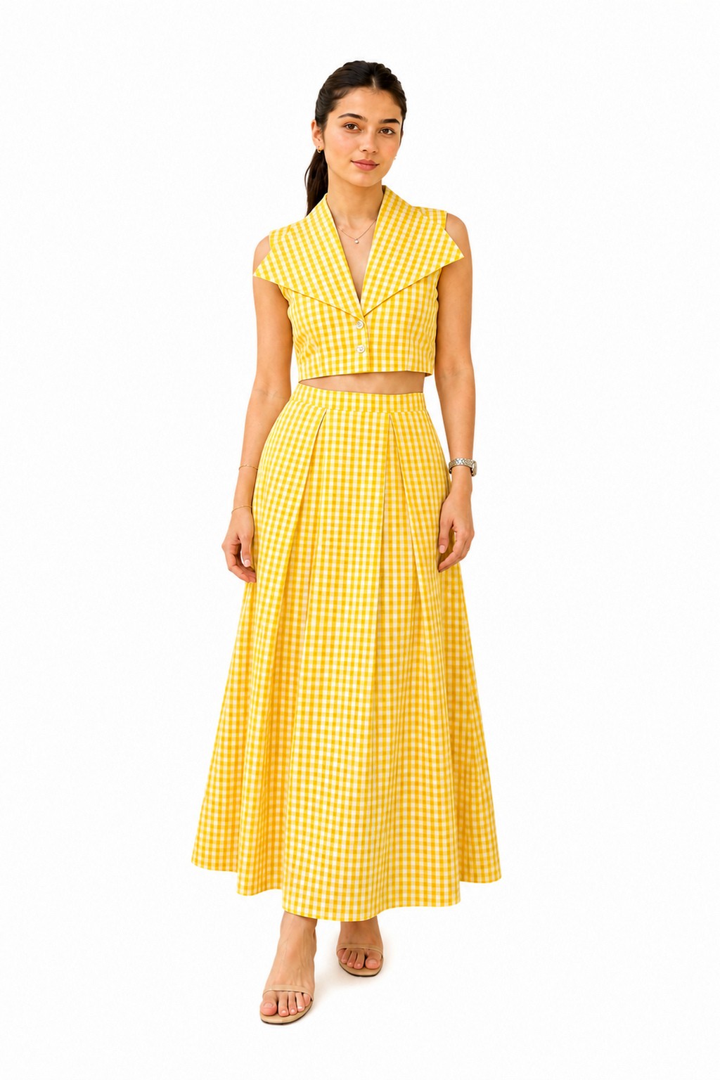 Soleil Coord with a sleeveless crop top and high-waisted maxi skirt