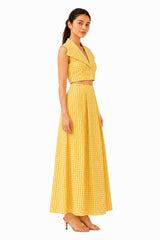 Soleil Coord with a tailored notched lapel collar and flowing skirt